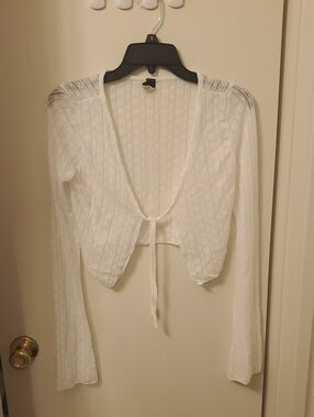 Windsor White Tie-Front Lightweight Knit Crop Top